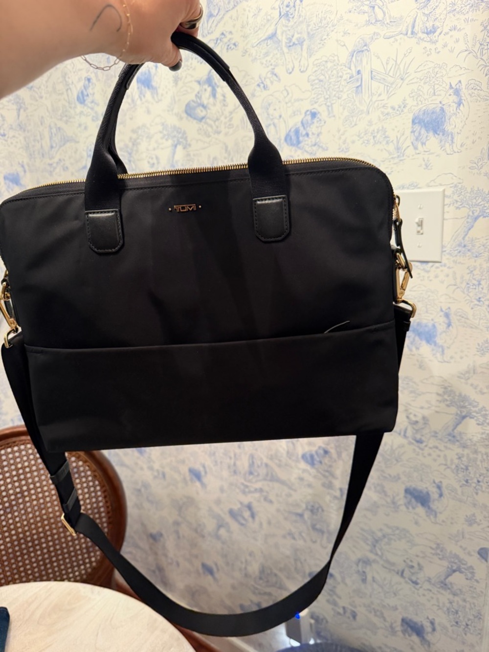 Black TUMI Nylon Laptop Briefcase with Gold Hardware